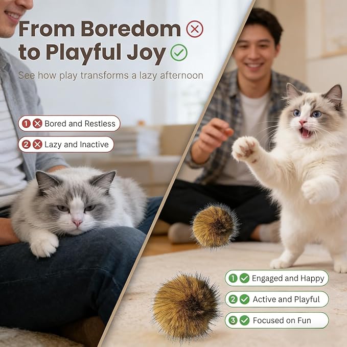 3pcs Cat Toy Faux Rabbit Fur Ball, 2026 New Soft Fluffy Cat Ball, Furry Catnip Ball Washable & Fun to Chase, for Bunny Kicks & Chase Games, for Indoor Exercise & Bonding