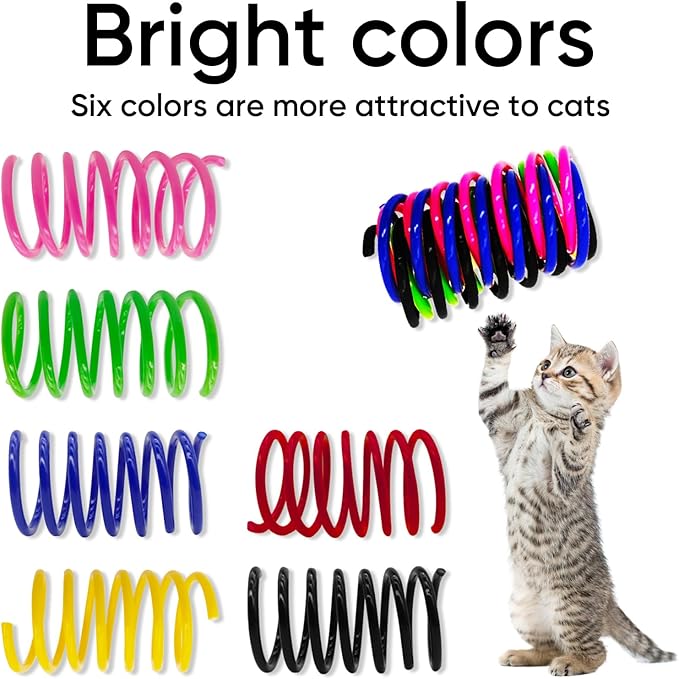6Colors Plastic Spring Cat Toys, 12 Pack Spiral Springs for Indoor Cats to Swat, Bite, Hunt, Interactive Toys for Cats and Kittens
