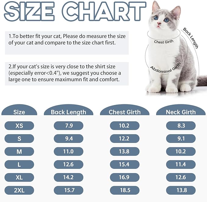 QBLEEV Sticky Hair Cat Clothes, Soft Cat Pajamas for Cats Only, Prevent Lost Fur Kitten Sweater Onesie, Stretchy Recovery Suit for Female Male Cats After Surgery Daily Wear, Sky, XL