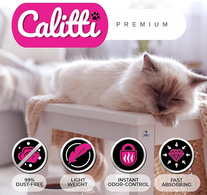 Calitti Premium Crystal Cat Litter – Ultra Absorbent & Maximum Odor Control – 99.9% Dust-Free, Low Tracking, Non-Clumping Silica Gel – Unscented – 16 lb (2 x 8 lb Packs)