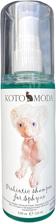 Probiotic Shampoo for Sphynx Cats, 8.45 fl oz (250 ml) Gentle Live-Probiotic Cleanser for Hairless and Sensitive-Skin Cats, Sulfate- and Paraben-Free, 40-60 Baths