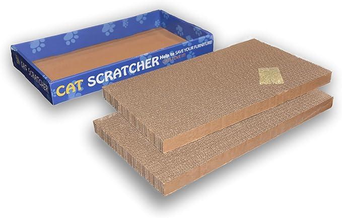 Flat Cat Scratcher Lounger with Two Reversible Double Wide Corrugated Cardboard Surfaces