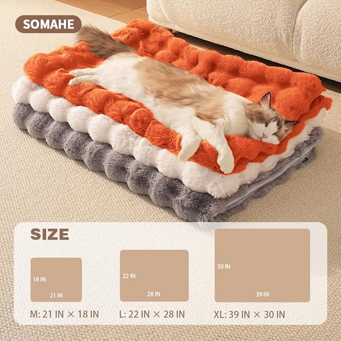 SOMAHE Cat Blanket, Reversible Sherpa & Bubble Fleece Pet Throw, Ultra-Soft Plush for Indoor Cats, Machine Washable, Anti-Static, Warm & Cozy, 22"×18" Inch Orange