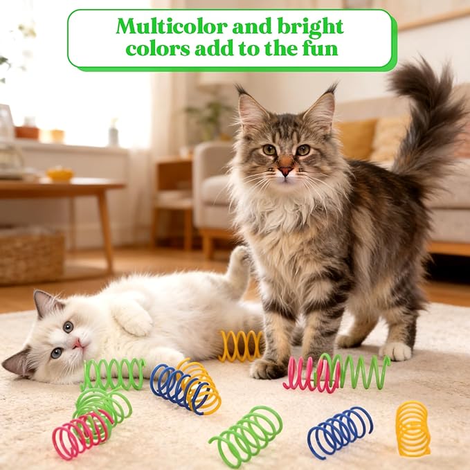 400 PCS Cat Spring Toys, Colorful Interactive Cat Toy Plastic Coil Springs Cats Toy for Indoor Cats, Kittens Toys Plastic Coil for Swatting, Biting, Hunting