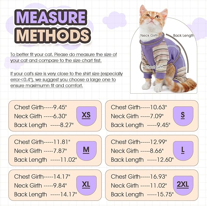 Sticky Cat Clothes, Sphynx Hairless Pajamas for Cats only, Soft Onesie for Kitten, Female Male & Hair Loss Prevention, Purple M