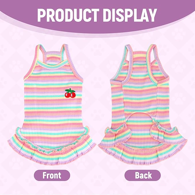 Jmkcoz Cute Striped Dog T Shirts Cherry Puppy Dress Soft Cotton Pet Sleeveless Vest Clothes Spring Summer Pet Outfits for Small Dogs Cats Girl (Pink, Medium)