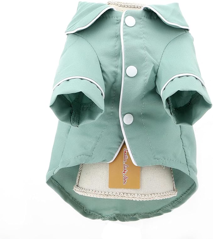 SMALLLEE_LUCKY_STORE Dog Pajamas for Small Medium Dogs Cats Soft Pet Sleepwear Shirts Comfortable Lapel Pjs Loungewear Clothes Bulldog Chihuahua Yorkie Two-Legged Outfit, Green, 4XL