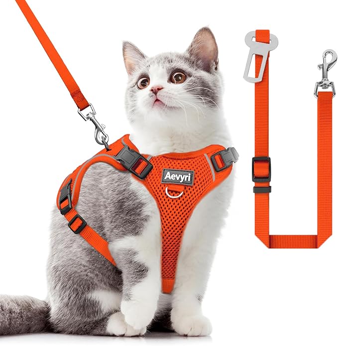 Cat Harness and Leash for Walking, 3 in 1 Adjustable Breathable Soft, Easy to Control Reflective Cat Harness Escape Proof, Cat Products, Orange, S