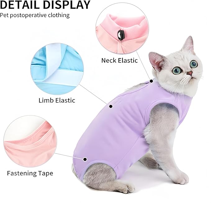 Cat Surgical Recovery Suit - Soft Stretchable Bodysuit for Post-Op Care - Prevents Licking Wounds After Spay/Neuter - Lightweight & Airy Breathable Fabric- Small to Large Cats (Pink, Large)