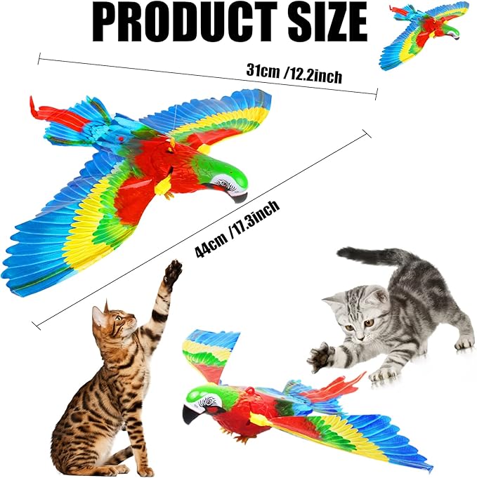 LOMIMOS Simulation Bird Cat Toy, Interactive Hanging Spinning Electric Toy Bird for Cats Indoor Ceiling Kitten Play Chase Exercise Eliminating Boredom(Parrot)