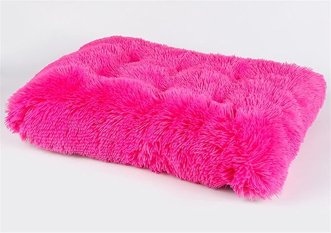 Long Plush Calming Pet Bed Cuddler Pet Bed for Dogs and Cats Fluffy Faux Fur Dog Bed with Anti Slip Bottom Machine Washable Pet Sleep Bed Crate Mat Hot Pink 2XL