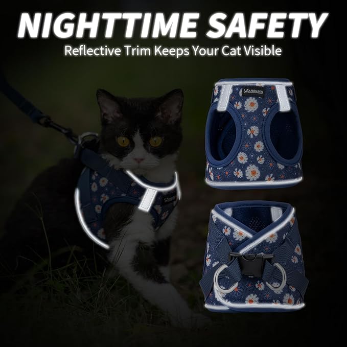 Arblina Soft Mesh Cat Harness and Leash Set for Walking,Escape Proof No Choke Step in Kitten Vest Harness,Reflective Ajustable Puppy Vest for Traveling