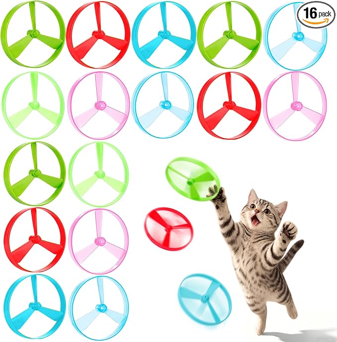 BABORUI Cat Toy Disc, 16Pcs Interactive Cat Fetch Toy Flying Discs, Flying Enrichment Toys for Indoor Bored Kittens & Adult Cats (16Pcs)
