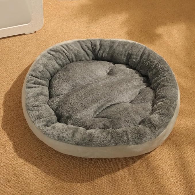Round Dog & Cat Bed Mat - Soft Washable Faux Fur Pet Pad with Non-Slip Waterproof Bottom | Durable Plush Fleece Bedroom Mat for Small Dogs, Puppies, Kittens & Cats(Coffee)