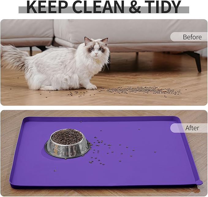 Reopet Waterproof Pet Feeding Mat, Non-Slip Silicone Placemats for Dog Cat Food and Water Bowl, High Raised Edges to Prevent Spills and Protect Floors