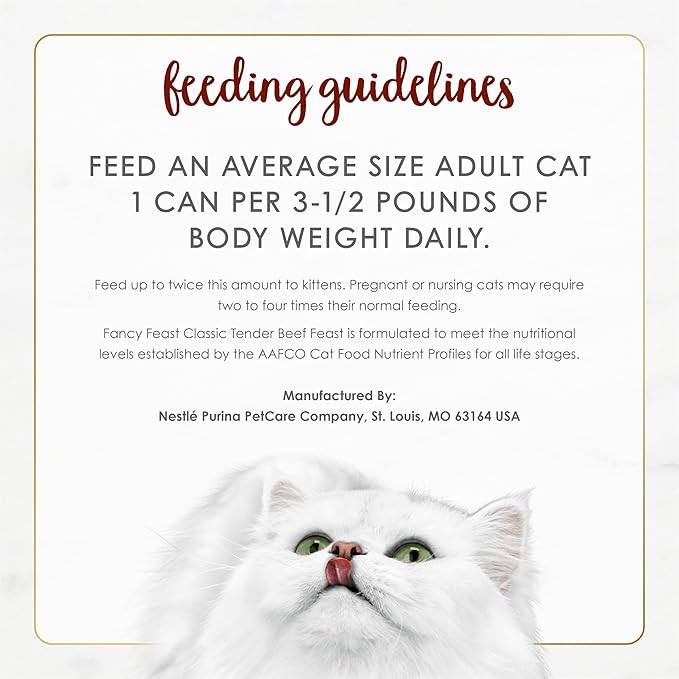 Fancy Feast Purina Tender Beef Feast Classic Grain Free Wet Cat Food Pate - 3 oz. Cans (Pack of 48)
