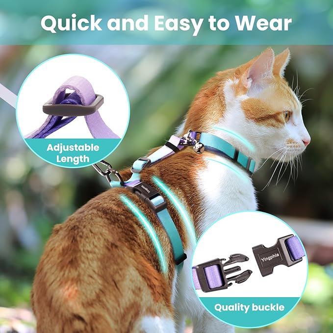 Cat Harness and Leash Set, Collars,Car Seat Belt [4 in 1 Detachable & Adjustable] Escape Proof Cat Harness, Comfortable Soft Lightweight, Walking Travel Kitten Harness for Small Medium Large Cats (S)