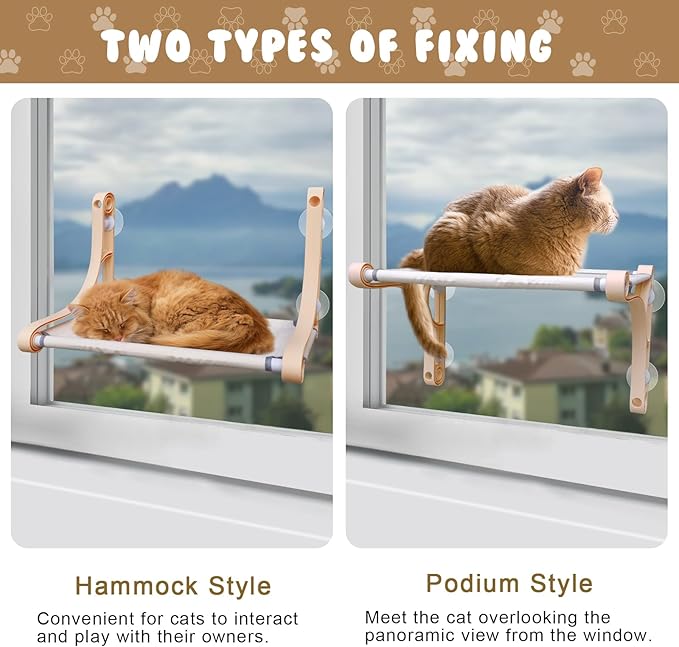 Cordless Window Perch - Comfortable & Safe Cat Hammock With 4 Suction Cups, Sturdy Frame, Soft Cushions, and Two Removable Fabric Covers for Indoor Cats