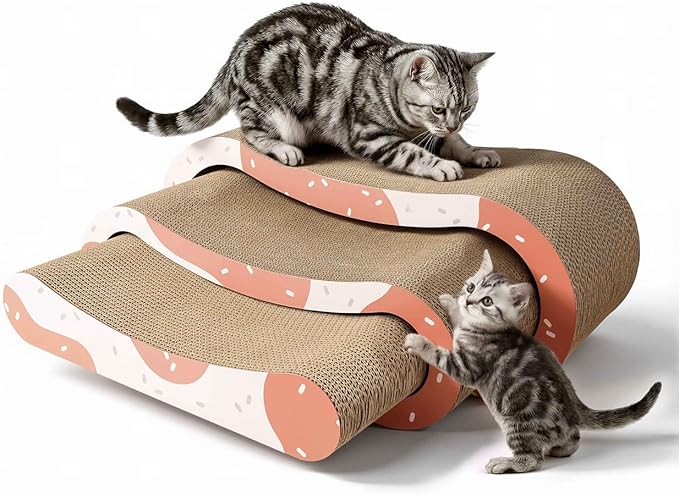 BOWHAUS 3 in 1 Cat Scratch Board, Cat Scratcher Lounger for Indoor Cat, Cardboard Cat Scratcher, Durable & Long-Lasting Infinity Cat Scratcher, Reversible Scratching Pads for Protecting Furniture