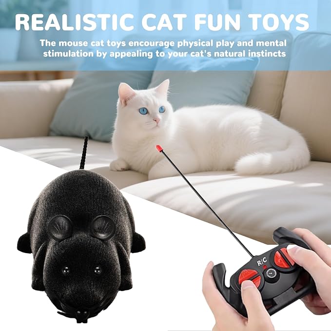 Remote Control Rat Mouse Cat Toy Realistic RC Fake Rat Mouse Toy Flocking Wireless Funny Chasing Electronic Interactive Cat Toys Prank Joke Scary Trick Rats for Cats Dogs Novelty (Black)