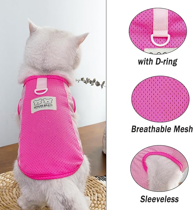 PAIDEFUL Breathable Mesh T-Shirt for Small Dogs Summer Doggie Cool Vest Soft Lightweight Puppy Tee Shirts Sleeveless Pet Tank Top Sweatshirts Cozy Chihuahua Clothes Cat Apparel D-Ring,Pink,XS