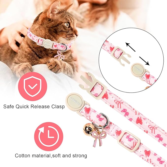 2 Pack Pink Floral Cat Collars Breakaway with Bell, Safety Buckle Daisy Cat Collar for Girl Cats and Small Dogs，Adjustable 7-12 Inch,Pet Supplies Accessories