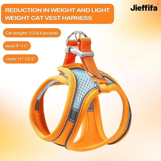 Cat Harness and Leash Set - Adjustable Soft Vest, Reflective Step-in Design for Safe Walking (XXS, Orange/Blue)
