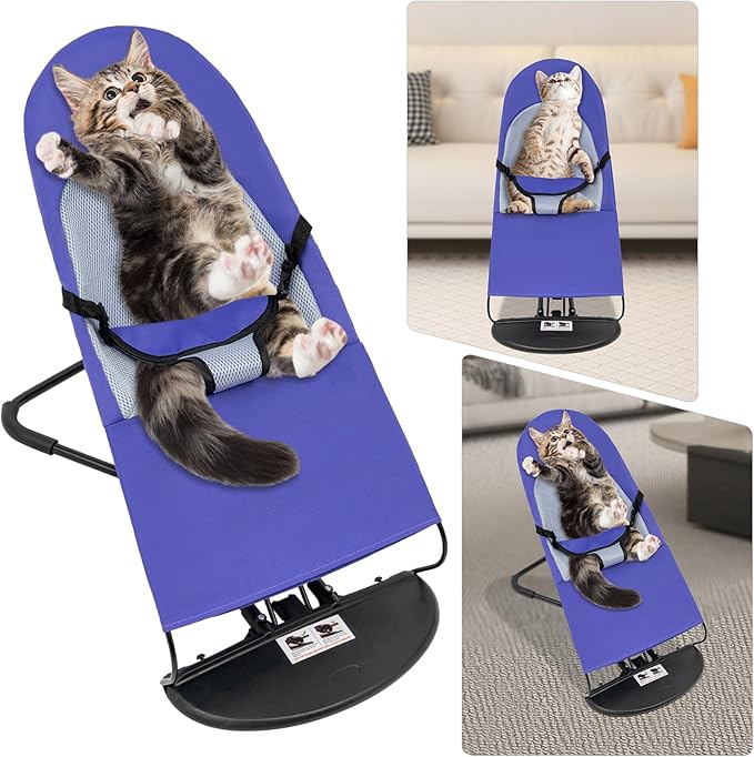 Pet Rocking Chair Solid Color Breathable Dog Bed Chair Portable Foldable Dog Cat Chair for Small Pets Weighing Less Than 33.07 lbs, 3 Levels Adjustable Height, Washable&Removable (Purple)