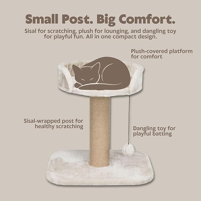 Trixie Mica 18-in Cat Tree for Kittens, Indoor Jute Scratching Post Cat Furniture, Padded Platform, Dangling Toy, Greige