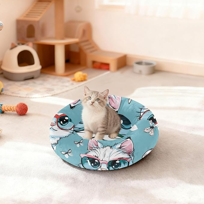 Cartoon Kitty Glasses Warm Soft Cat Beds Cat Calming Bed Extra Small Size Pet Sleeping Beds and Dog Furniture