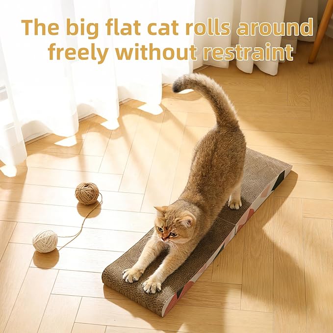 90° Foldable Double-Sided Textured Wave Curve Design, Large Size Cat Scratching Pad for Indoor Cats and Kittens, Easy for Cats to Scratch, Corrugated Cardboard Cat Scratcher Board