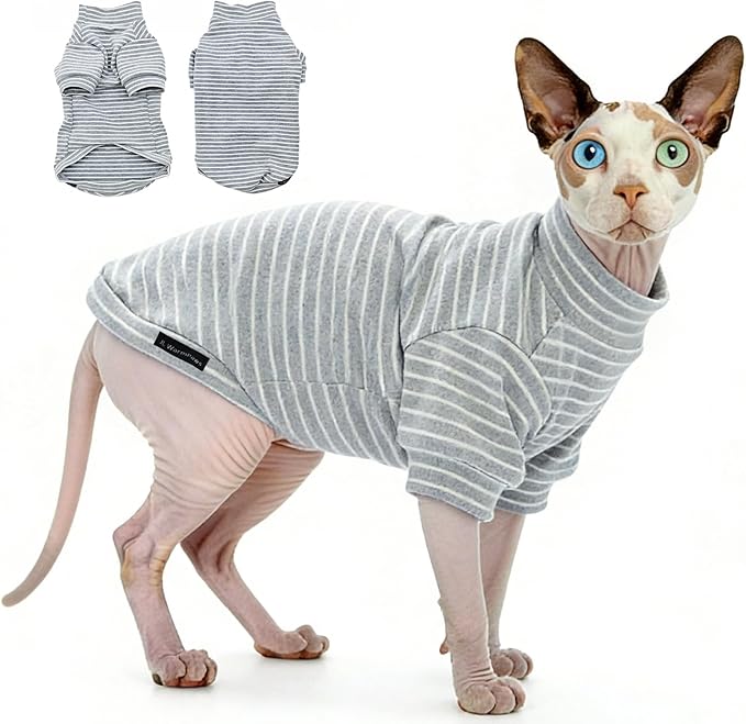 Sphynx Cat Sweater Hairless Cat Clothes Sweater Shirt Soft Warm Long Sleeves Pullover Pet Clothes Pajamas Dog Cloth for Small Dogs Jumpsuit Pet Sweaters (G&W Striped, XX-Large)