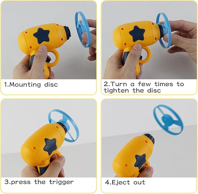 Andiker Cat Fetch Toy, Interactive Kitten Flying Disc Launcher Toy with 5 Colorful Flying Propellers for Cat Enrichment, Flying Saucer Toy for Cats for Training and Chasing (Yellow)