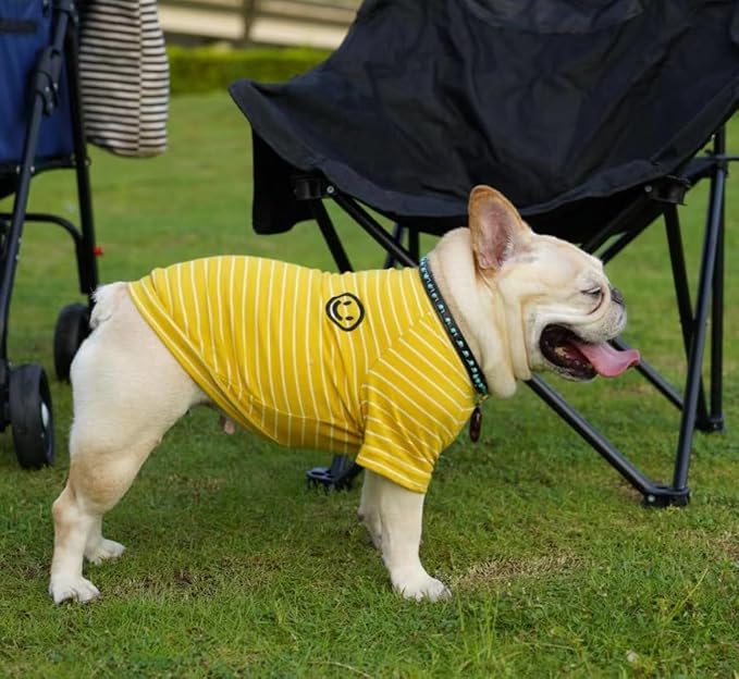 Yellow Striped Matching Dog and Owner Clothes, Cotton Pet and Owner Coordinating Outfit with Embroidered Smiley Face Separately Sold,Family Matching Pajamas for Dogs Puppies (Pet L)