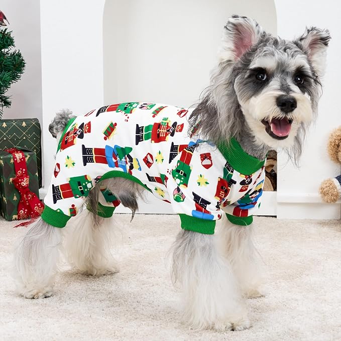 XPUDAC Christmas Dog Pajamas Comfy Dog Clothes for Small Medium Dogs Girl Boy Holiday Pet Outfit Winter Puppy Jumpsuits Pet Pjs Apparel, L