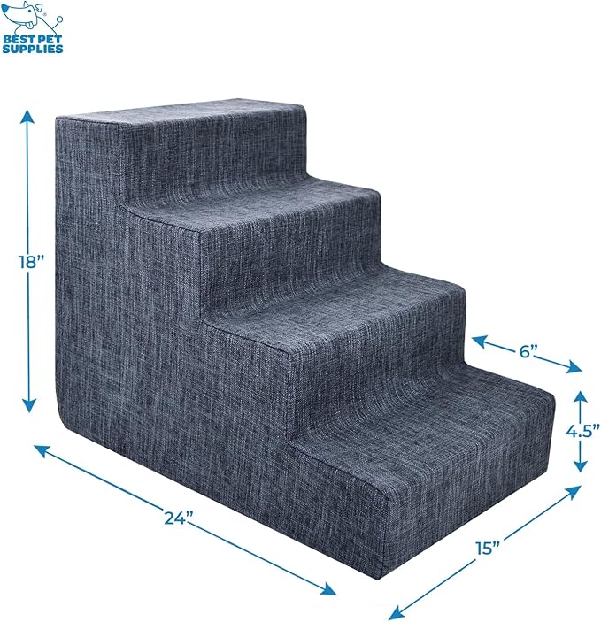 Best Pet Supplies Dog Stairs & Steps - Foam Steps for Small Dogs & Cats, Non-Slip Indoor Balanced Pet Step Support, Dog Ramp, No Assembly, Dark Gray Linen, 4-Step (18-inch Height)