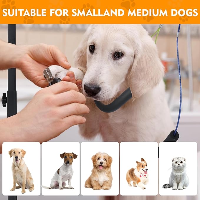 Dog Grooming Arm with Heavy-Duty Clamp, 28" to 44" Height, Adjustable Dog Grooming Table Arm with No-Sit Holder, Grooming Restraint for Small Medium Large Dogs at Home or Salon