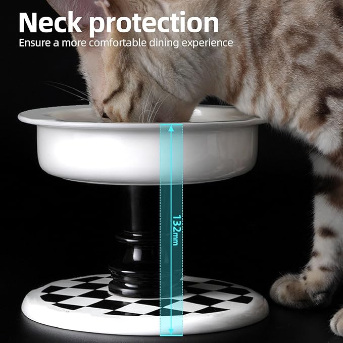 Elevated Cat Bowl, Multifunctional Prevent Vomiting Ceramic Pet Food and Water Bowl Stand with Non Slip Base for Cat Kitten