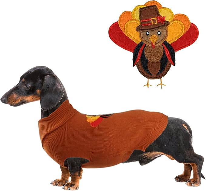 DELIFUR Thanksgiving Dog Turkey Sweater - Cat Turtleneck Knitted Sweater with Leash Hole Thanksgiving Outfit for Small Dog Fall Color (Brown2#, Large)