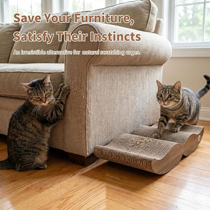 Thickened Cat Scratcher, 17.3'' L x 7.7'' W x 3'' H Double-Sided Cat Scratching Board & Bed for Indoor Cats, Scratch Pad to Protect Furniture, 2 Pack