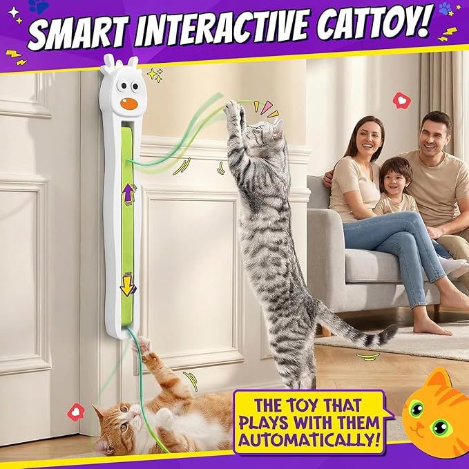 Interactive Cat Toy for Indoor Cats: Door-Mounted Automatic Moving Enrichment Cat Toy with Adjustable Motion Modes, Rechargeable Electric for Kittens & Bored Adult Cats, Hands-Free Pet Play Accessory