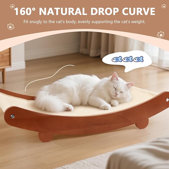 Cat Scratcher Bed, Beech Wood Cats Hammock,Cat Scratch Pad Indoor cat Toy,Durable Scratching Post, Furniture Protector for Cats' Clawing and Play (Cherry Wood)