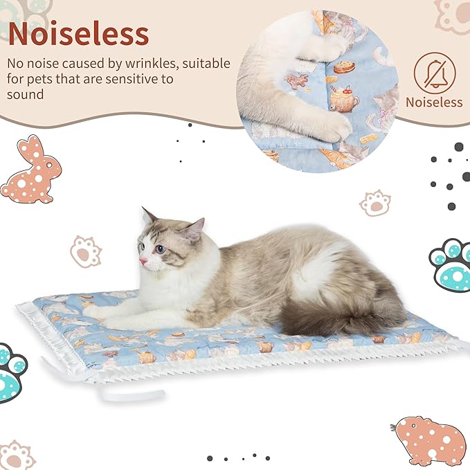 Reversible Silent Cat Bed Self Warming Pet Pad Thin Style Mat Washable Cushion Pad, Pad for Window Perch Outdoor Cat Houses, for Cats, Small Dogs, Rabbits, Non Electric,(Blue Kitten,S)