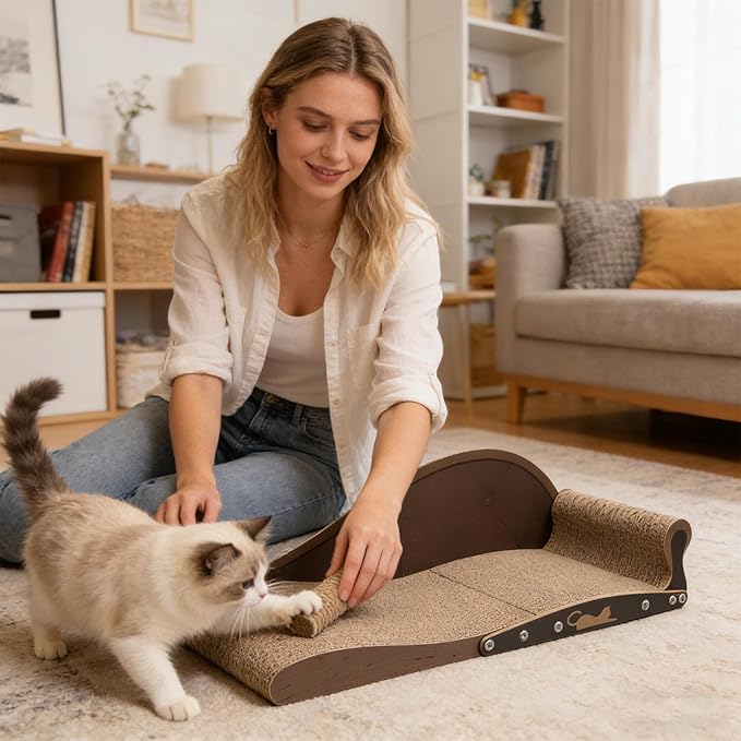 Cat Scratcher Bed - Corrugated Cardboard Pad, Durable Furniture Protector, Comfortable Pet Rest | Indoor Home Living Room Bedroom for Indoor Home Living Room Bedroom