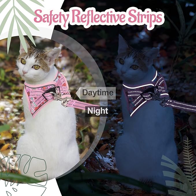 Cat Harness and Leash Escape Proof for Walking, Adjustable Soft Kitten Harness with Reflective Straps Step in Cat Vest Harness for Small Kitten and XS Dogs (Pink, XXS-Chest(8.7"-10.2"))