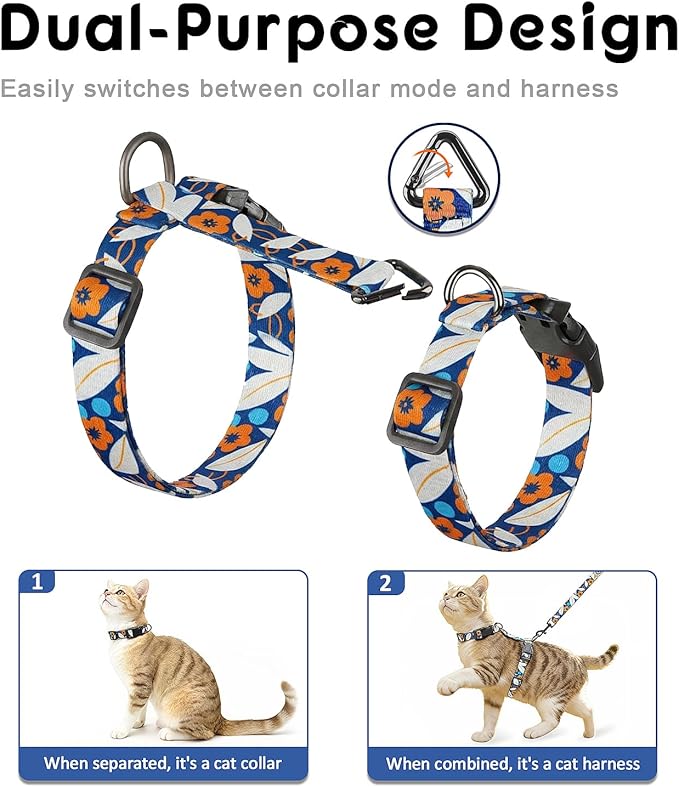 Halypet 2-Pack Cat Harness and Leash Set, Escape Proof 3-in-1 Adjustable Harness for Cats, Soft Lightweight, Easy On & Control for Walking, Travel & Outdoor Use, Medium (Navy & Orange)