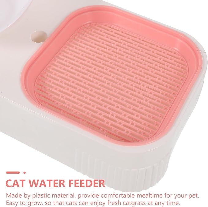 VANZACK Cat Grass Feeder Bowl with Water Container, Multi-Function Hydroponic Catnip Planting Box, Protective Pet Feeder for Indoor Cats, Pink Integrated Feeding and Watering Supply