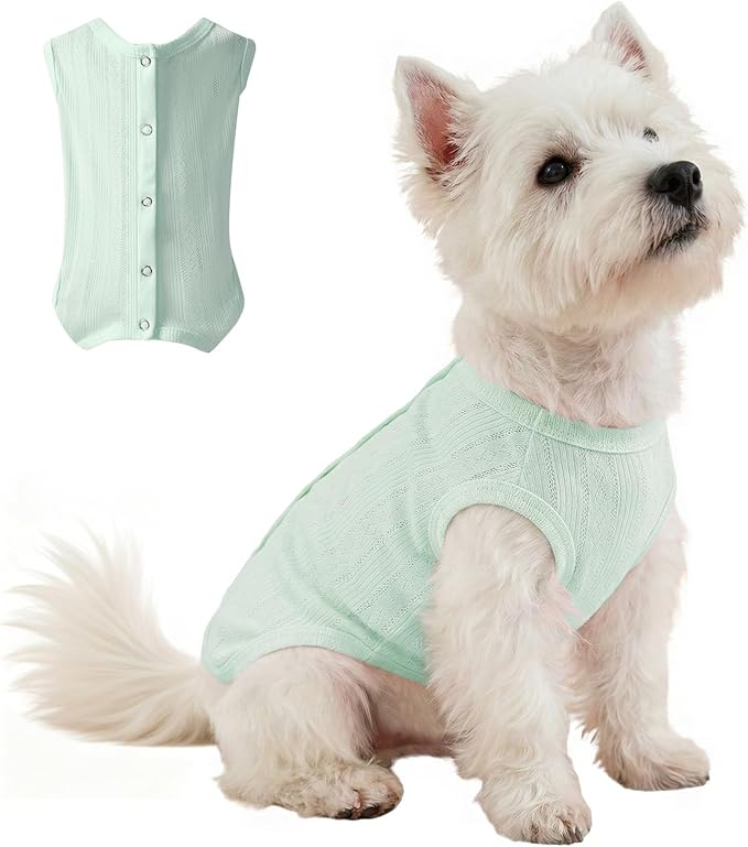 Angrypet All-Season Pet Shirts Onesie Pajamas for Small Dogs Cats Solid Ribbed Pets Clothes Small Puppy Outfits Green Medium