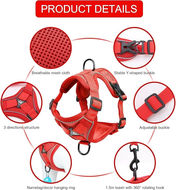 Cat Harness and Leash Set, Upgraded Escape Proof Adjustable Kitten Vest with Lead for Small Cat Outdoor Walking, Soft Breathable Mesh Jacket with Reflective Strips for Dark Night L Red2
