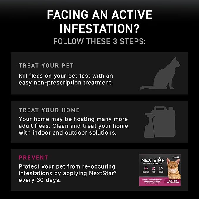 NEXTSTAR Flea and Tick Prevention for Cats, Repellent and Control, Fast Acting Waterproof Topical Drops, Flea Prevention for Cats Over 3.5 lbs, 6 Monthly Doses